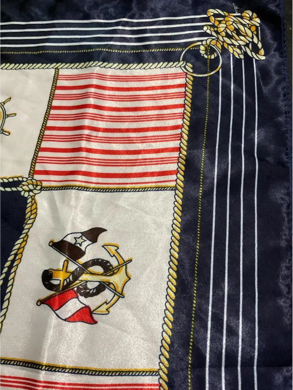 Nautical Themed Silk Scarf with Anchor and Ship Wheel Design